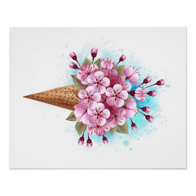 Póster Crema rosa de hielo Sakura Waffle Cone (Anverso)