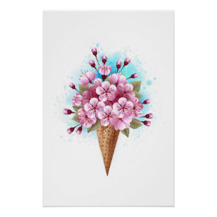 Póster Crema rosa de hielo Sakura Waffle Cone
