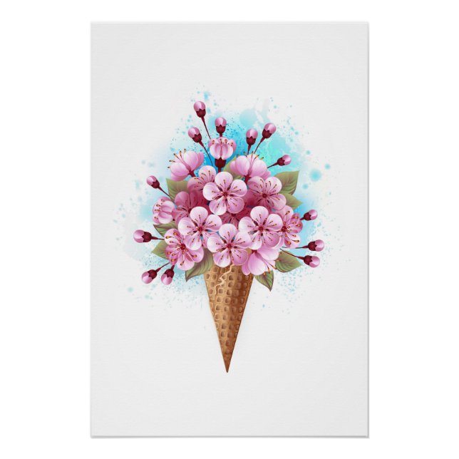 Póster Crema rosa de hielo Sakura Waffle Cone (Anverso)