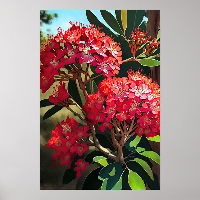 Póster Crepe roja Myrtle Flowers Art Print Poster (Frente)