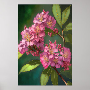 Póster Crepe rosa Myrtle Flowers Art Print Poster