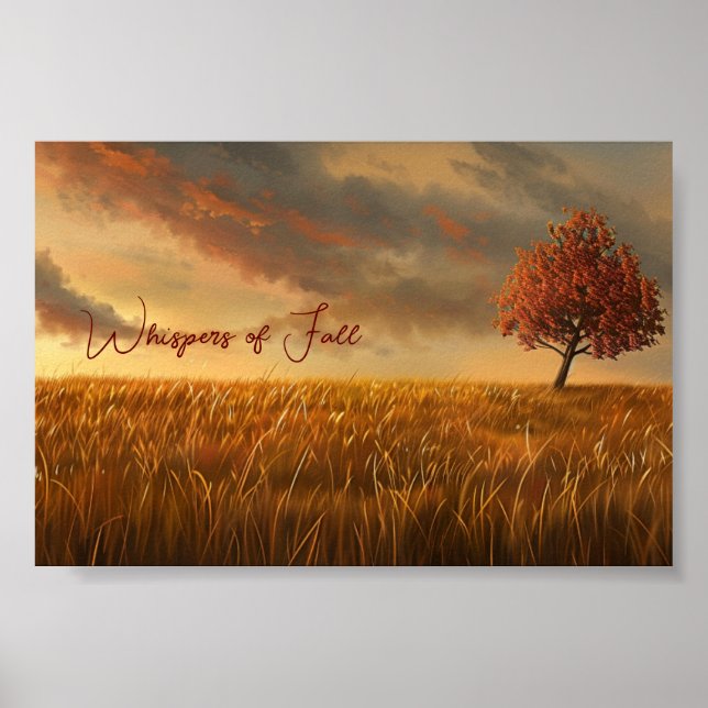 Póster Crepúsculo dorado en la pradera del otoño (Frente)