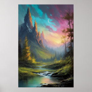 Póster Crepúsculo dorado, noche encantadora a lo largo de