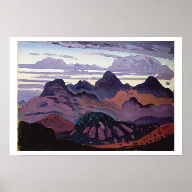 Póster Crepúsculo profundo, Pirineos, c.1912-13 (aceite e (Frente)