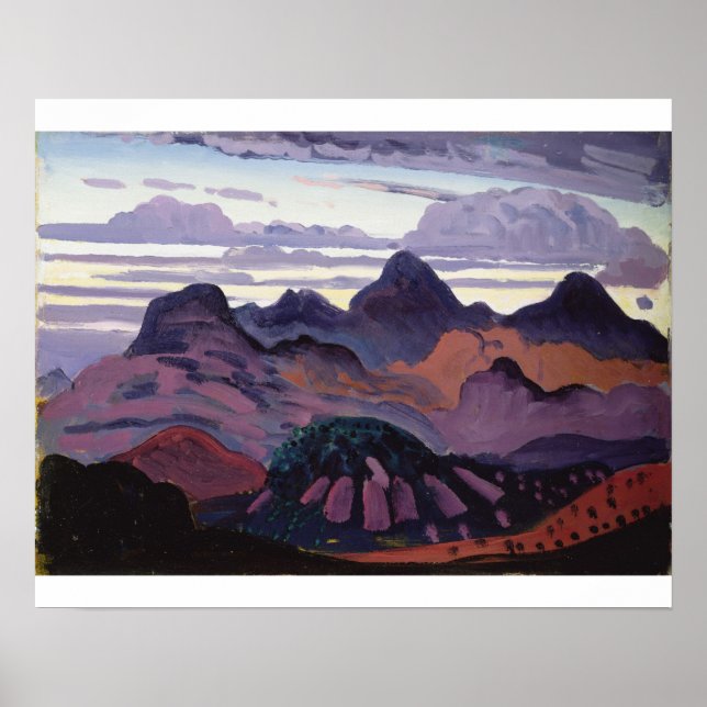 Póster Crepúsculo profundo, Pirineos, c.1912-13 (aceite e (Frente)