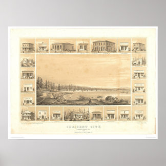 Póster Crescent City, CA. Mapa panorámico 1857 (0465A)