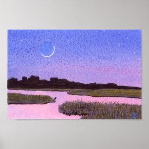 Póster Crescent Moon Marsh & Heron