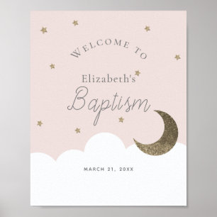 Póster Crescent Moon Stars Chica Rosa Baptismo Signo de b