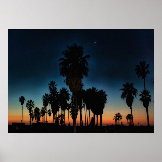 Póster Crescent Moon Y Una Estrella En El Atardecer (Frente)