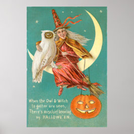 Póster Crescente de lechuza bruja Jack O Lantern