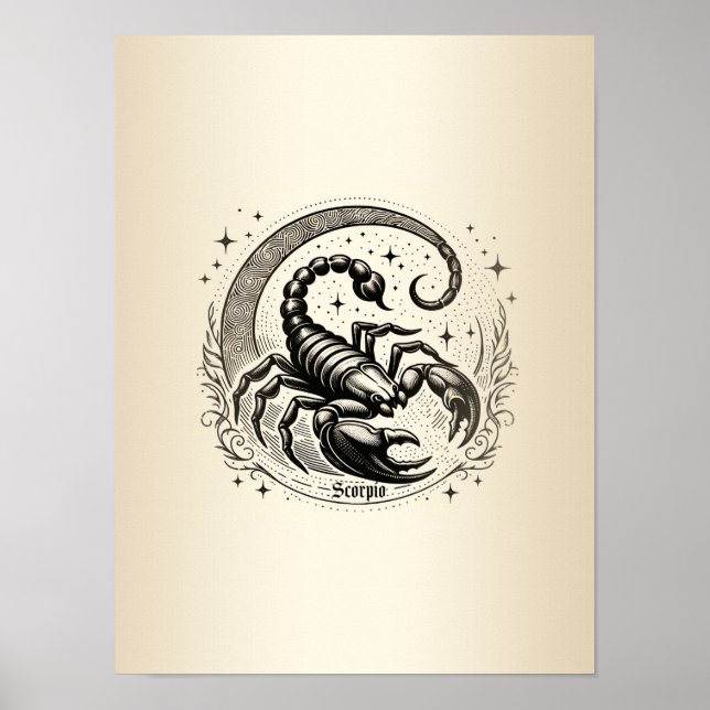 Póster Crescente de Luna Astrología Zodiaco Escorpio (Frente)