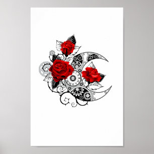 Póster Crescente Mecánico con Rosas Rojas