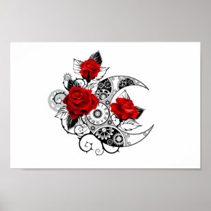 Póster Crescente Mecánico con Rosas Rojas