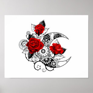 Póster Crescente Mecánico con Rosas Rojas