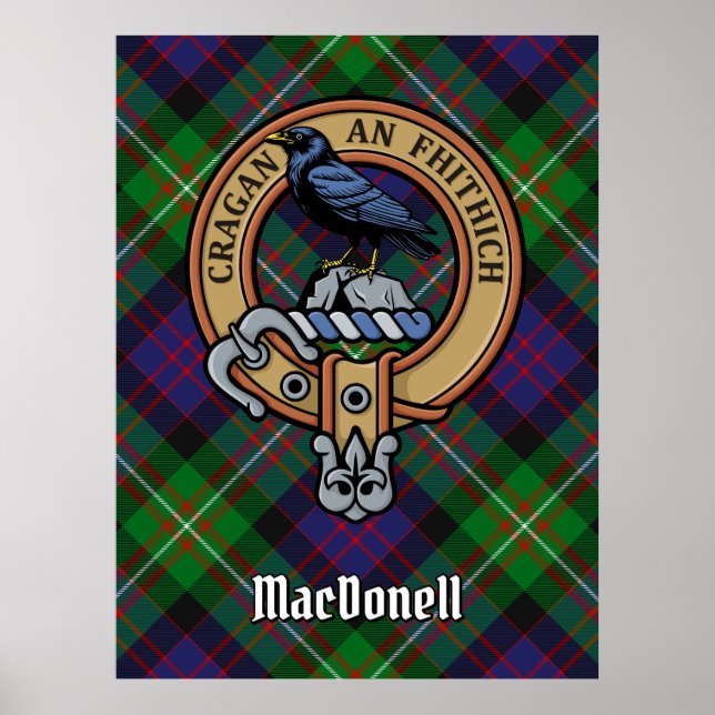 Póster Crest de Clan MacDonell de Glengarry sobre Tartán (Frente)