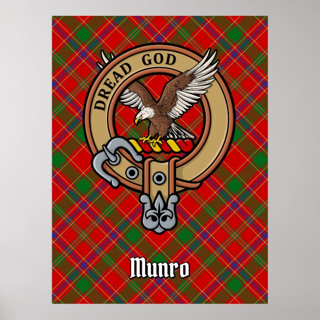 Póster Crest de Clan Munro sobre Tartán (Frente)