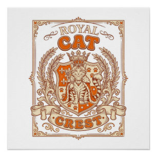 Póster Crestal Real Gato Heráldica Escudo de Armas Vintag