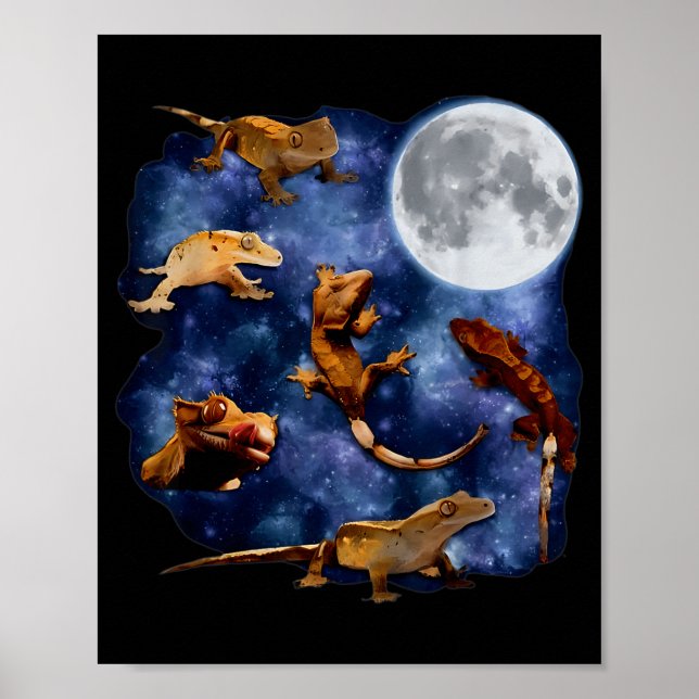 Póster Crested Gecko Moon Retro Reptile Mom Dad Breeder L (Frente)