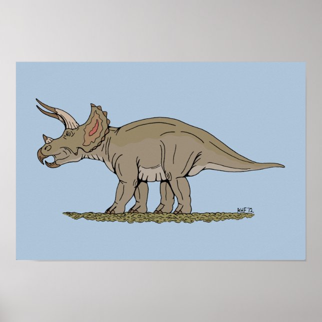 Póster Cretácico Dinosaurio Triceratops (Frente)
