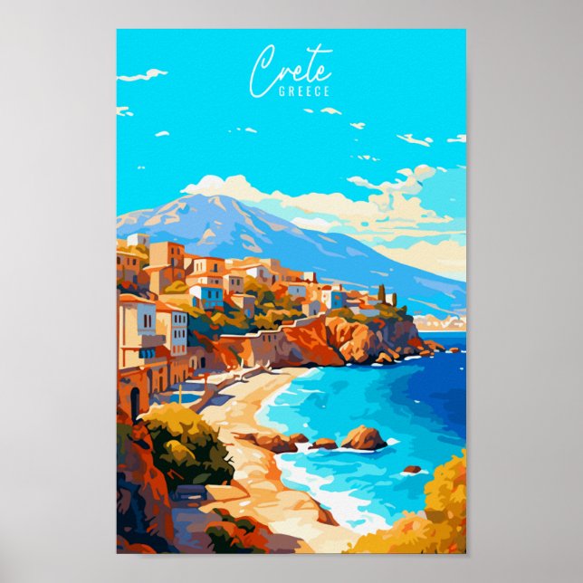 Póster Crete Grecia lugar de viaje vintage ilustracion (Frente)