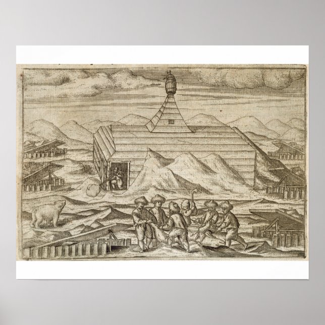 Póster Crew killing and skinning bears, outside  the cabi (Frente)