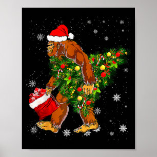 Póster Creyente de Bigfoot llevando árbol de Navidad Sasq
