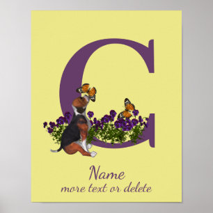 Póster Cría de Beagle Mariposas Monograma Inicial C Nombr