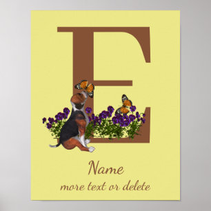 Póster Cría de Beagle Mariposas Monograma Inicial E Nombr