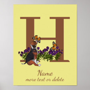 Póster Cría de Beagle Mariposas Monograma Inicial H Nombr