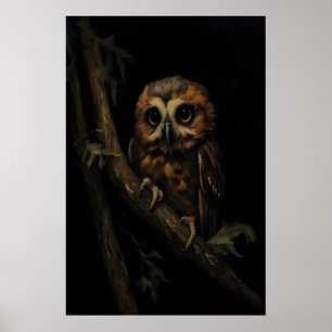Póster Cría de búho posada Dark Academia, oscuro y melanc