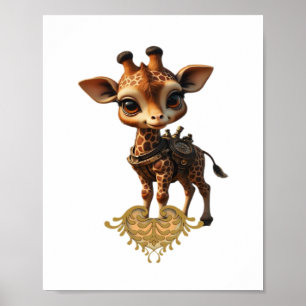Póster Cría de jirafa en estilo cartoon steampunk camiset