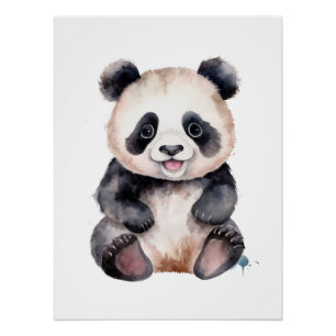 Póster Cría de panda adorable acuarela
