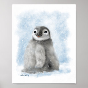 Póster Cría de pingüino linda en la caricatura de nieve
