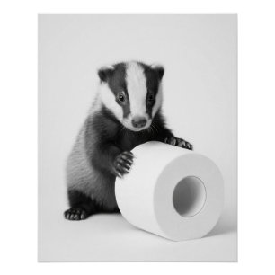 Póster Cría de Tejón Estética Sosteniendo Papel Higiénico