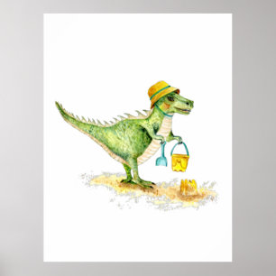 Póster Cría Dinosaurio T-Rex en la playa