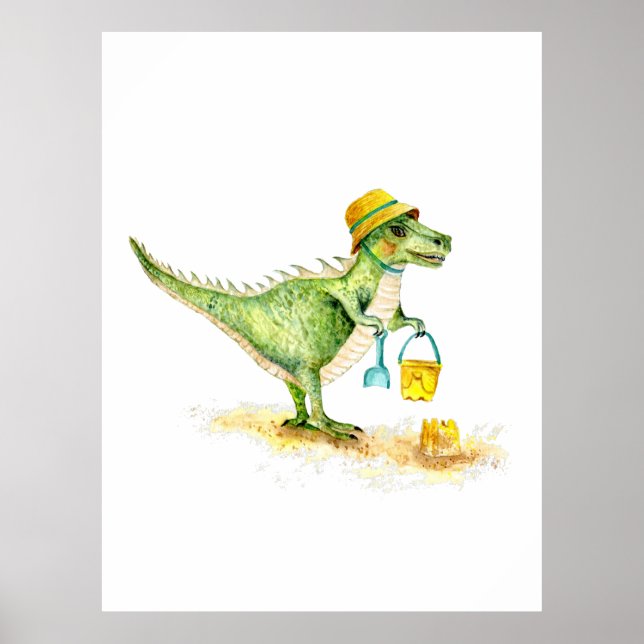 Póster Cría Dinosaurio T-Rex en la playa (Frente)