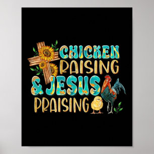 Póster Crianza de pollos y su nombre; Jesús alabando al c