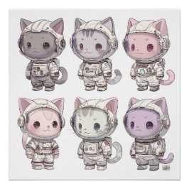 Póster Crías de Astronautas Gatitos Kawaii Tripulación