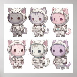 Póster Crías de Astronautas Gatitos Kawaii Tripulación