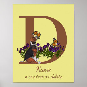 Póster Crías de Beagle Mariposas Monograma Inicial D Nomb