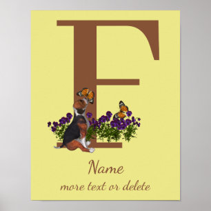 Póster Crías de Beagle Mariposas Monograma Inicial F Nomb
