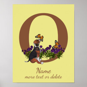 Póster Crías de Beagle Mariposas Monograma Inicial O Nomb