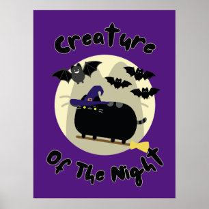 Póster Criatura de la pintura de un gato brujo de Hallowe