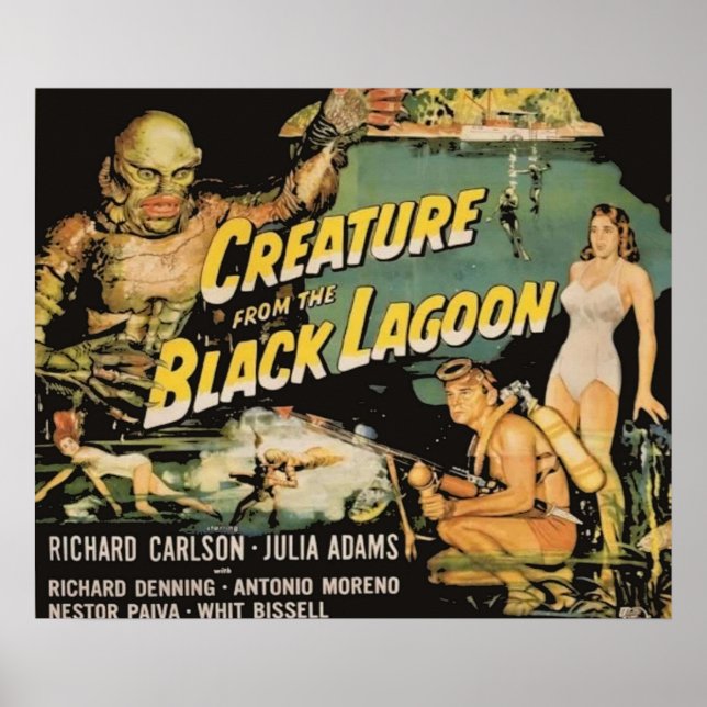 Póster criatura de la vieja película de la laguna negra (Frente)