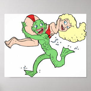 Póster Criatura de Laguna Llevando a Mujer