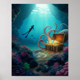 Póster Criatura marina guarda tesoro