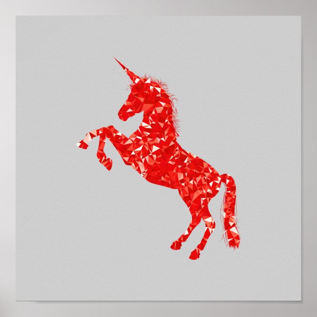 Póster Criatura mística de Unicornio Rojo (Frente)