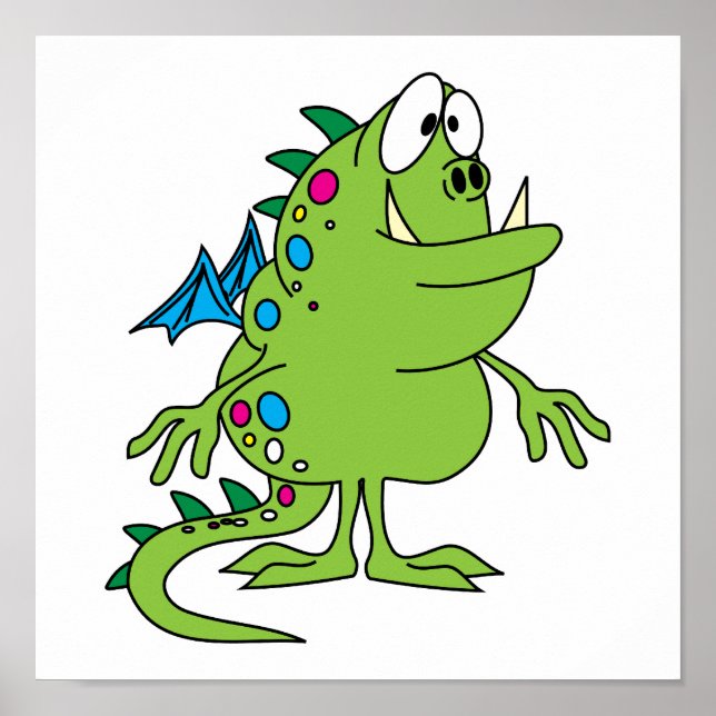 Póster criatura monstruo del dragón verde lindo (Frente)