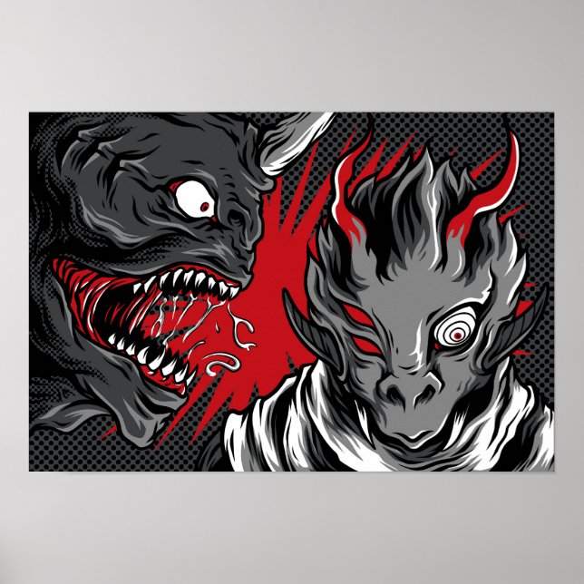 Póster Criaturas demoníacas; confrontación de dos monstru (Frente)
