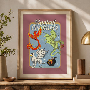 Póster Criaturas Mágicas Gráficos Vintage
